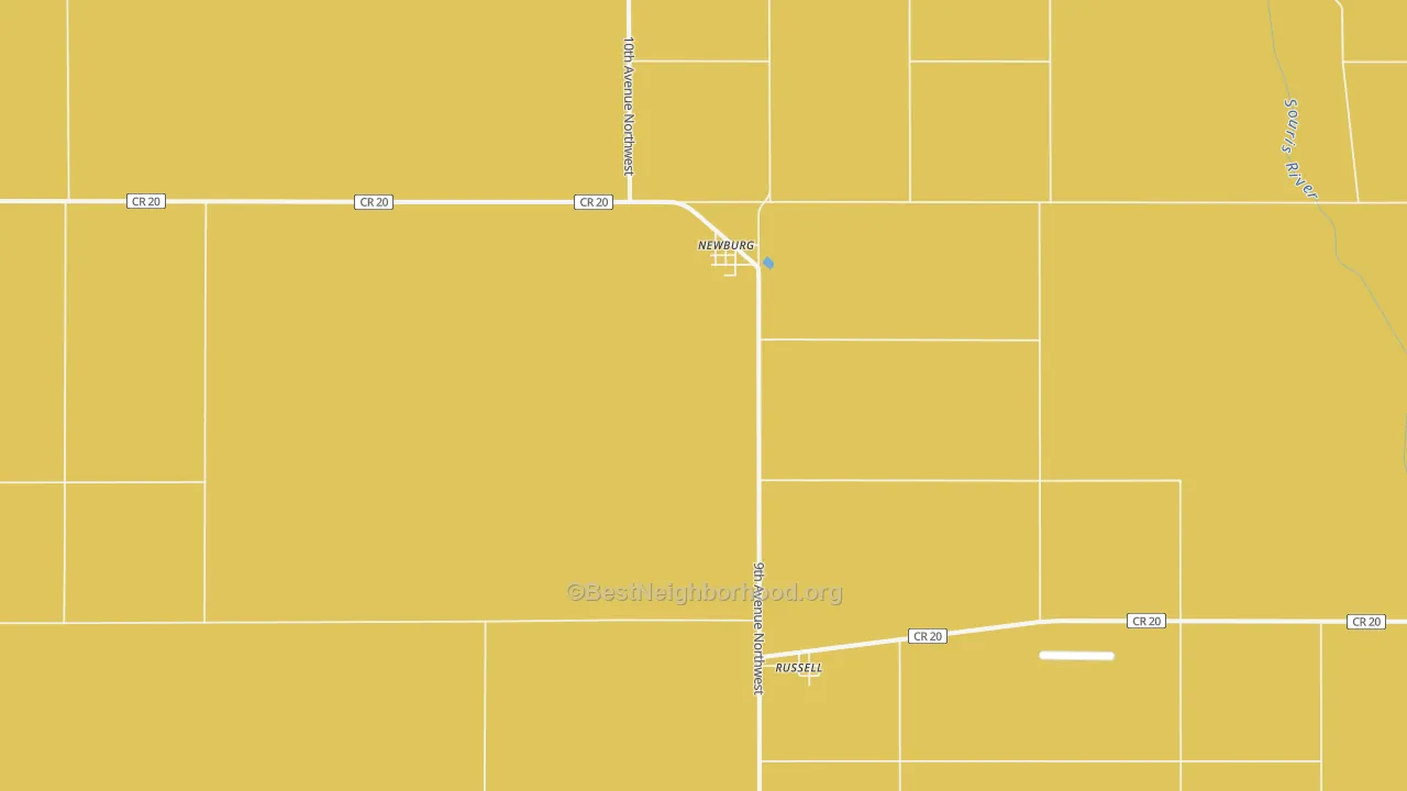 Map of the best neighborhoods in the 58762 area, with better matches in green and worse matches in red