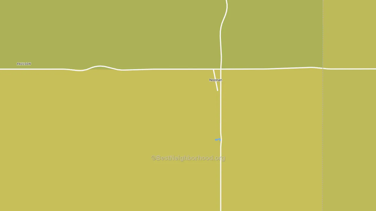 Map of the best neighborhoods in the 58765 area, with better matches in green and worse matches in red