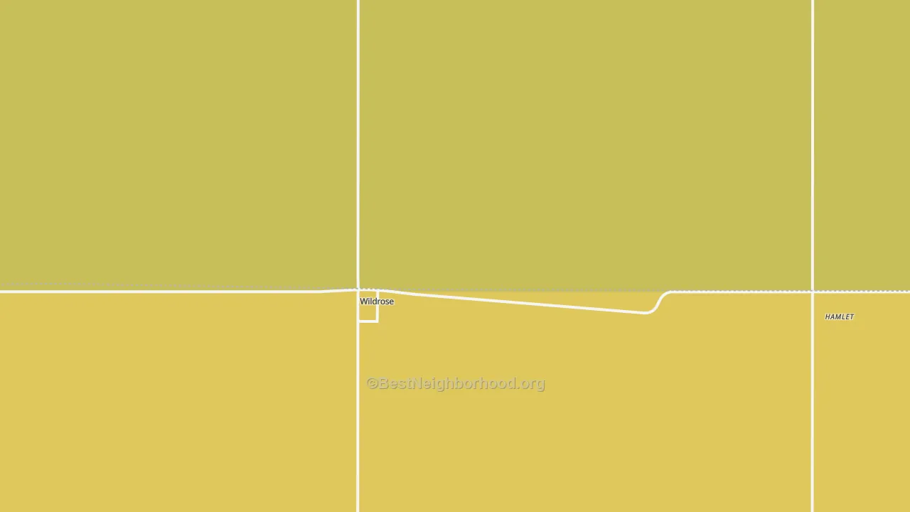 Map of the best neighborhoods in the 58795 area, with better matches in green and worse matches in red