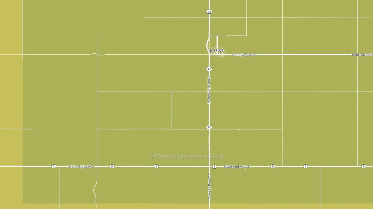 Map of the best neighborhoods in the 58833 area, with better matches in green and worse matches in red
