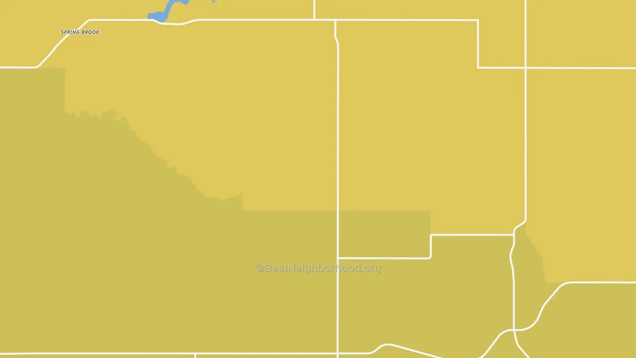 Map of the best neighborhoods in the 58843 area, with better matches in green and worse matches in red