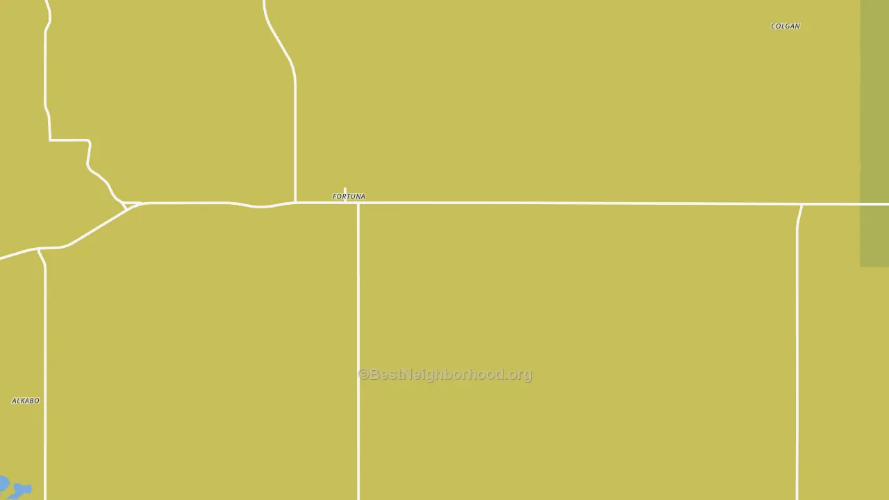 Map of the best neighborhoods in the 58844 area, with better matches in green and worse matches in red