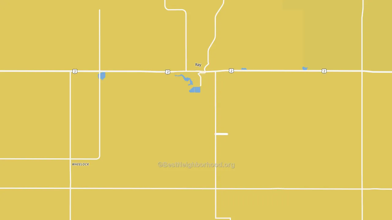 Map of the best neighborhoods in the 58849 area, with better matches in green and worse matches in red