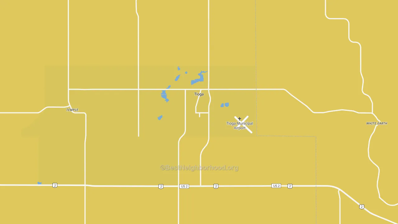Map of the best neighborhoods in the 58852 area, with better matches in green and worse matches in red