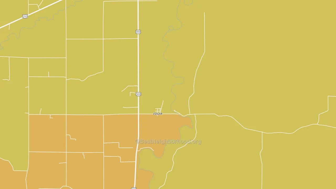 Map of the best neighborhoods in the 59026 area, with better matches in green and worse matches in red