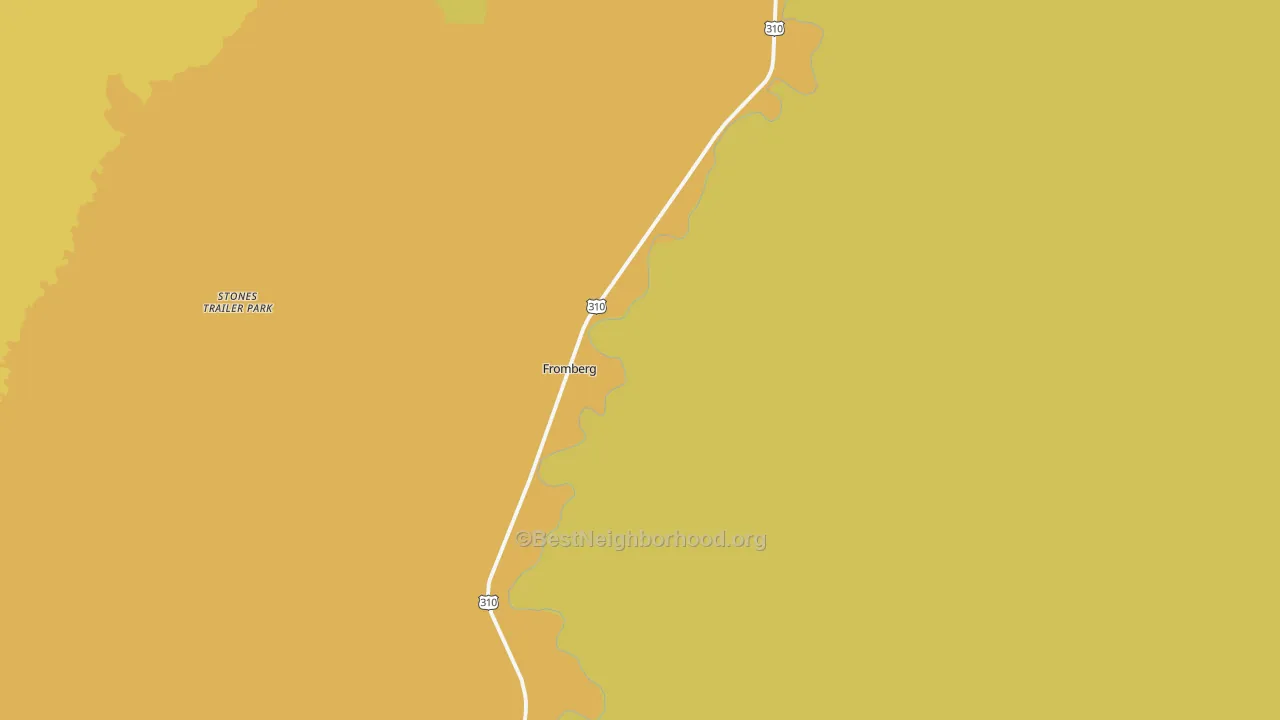 Map of the best neighborhoods in the 59029 area, with better matches in green and worse matches in red