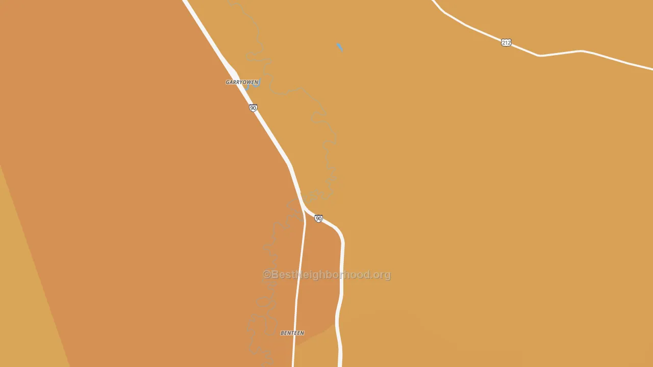 Map of the best neighborhoods in the 59031 area, with better matches in green and worse matches in red