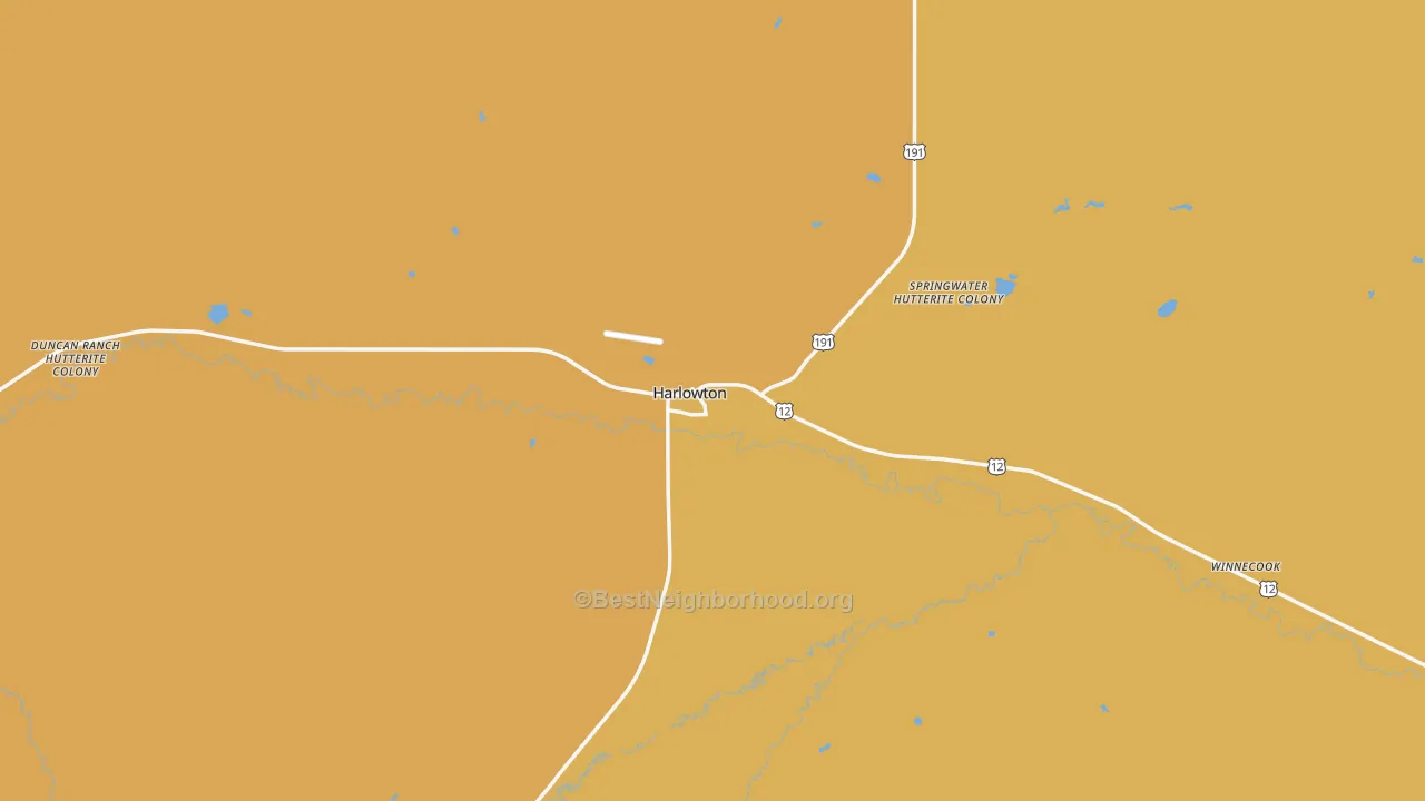 Map of the best neighborhoods in the 59036 area, with better matches in green and worse matches in red