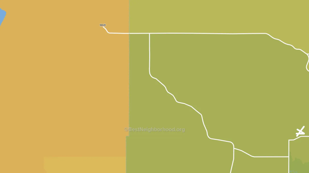Map of the best neighborhoods in the 59057 area, with better matches in green and worse matches in red