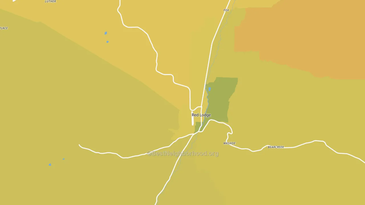 Map of the best neighborhoods in the 59068 area, with better matches in green and worse matches in red
