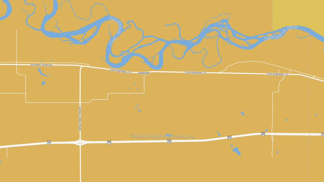 Map of the best neighborhoods in the 59076 area, with better matches in green and worse matches in red
