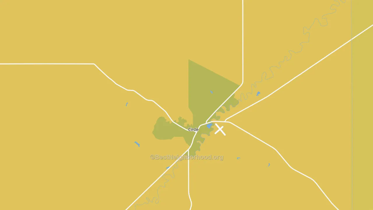 Map of the best neighborhoods in the 59215 area, with better matches in green and worse matches in red