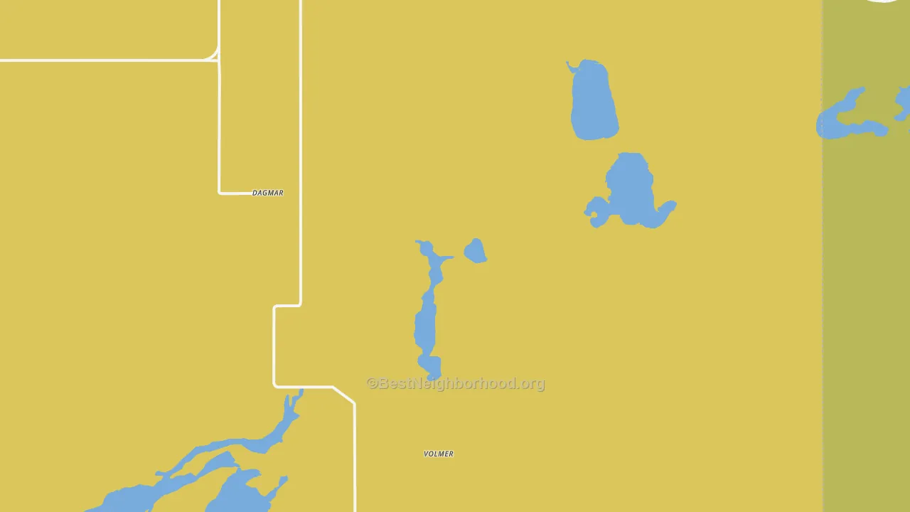 Map of the best neighborhoods in the 59219 area, with better matches in green and worse matches in red