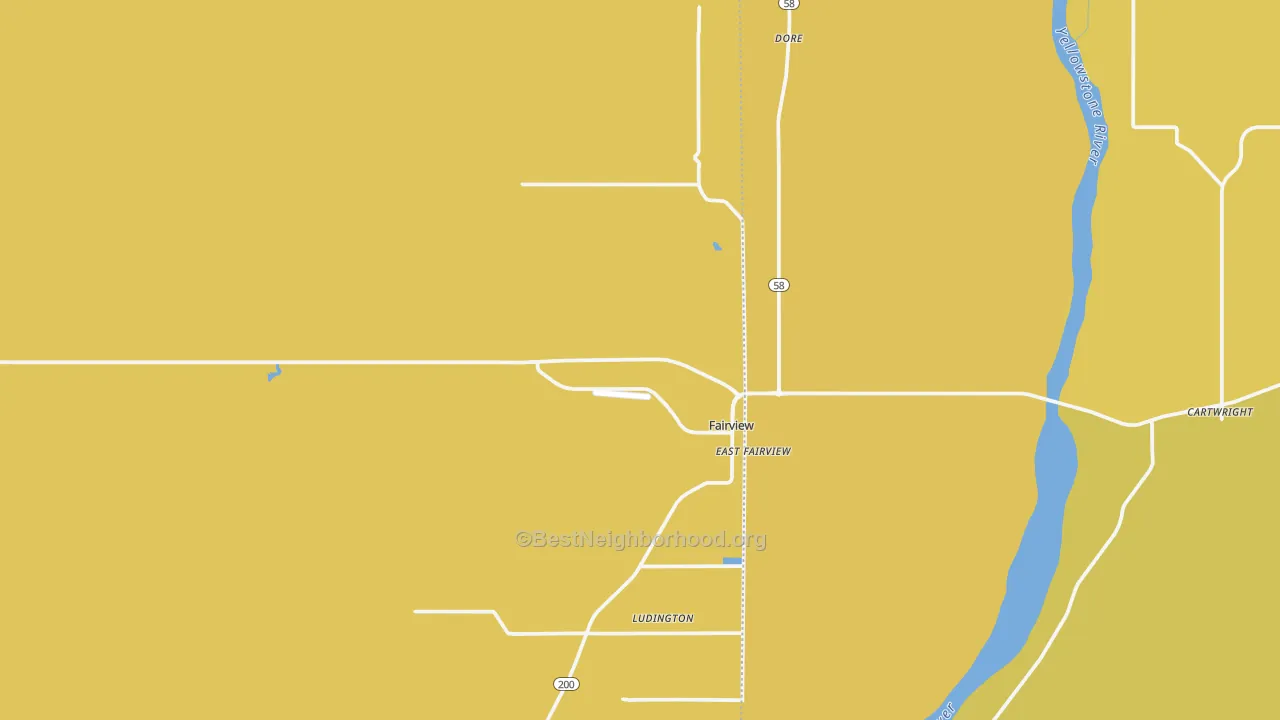 Map of the best neighborhoods in the 59221 area, with better matches in green and worse matches in red