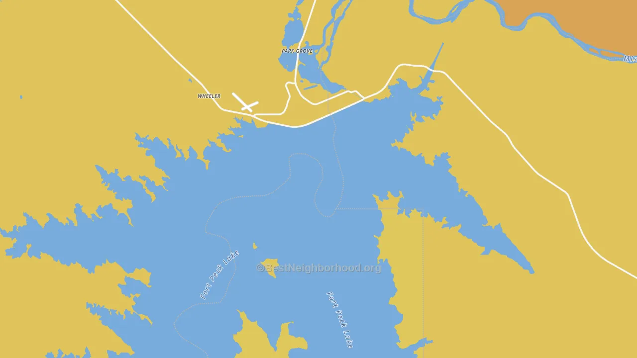 Map of the best neighborhoods in the 59223 area, with better matches in green and worse matches in red