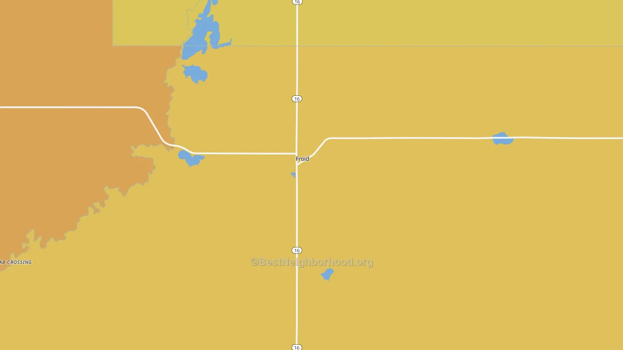 Map of the best neighborhoods in the 59226 area, with better matches in green and worse matches in red