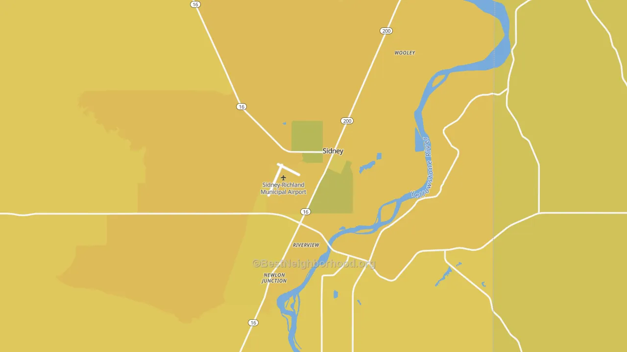 Map of the best neighborhoods in the 59270 area, with better matches in green and worse matches in red
