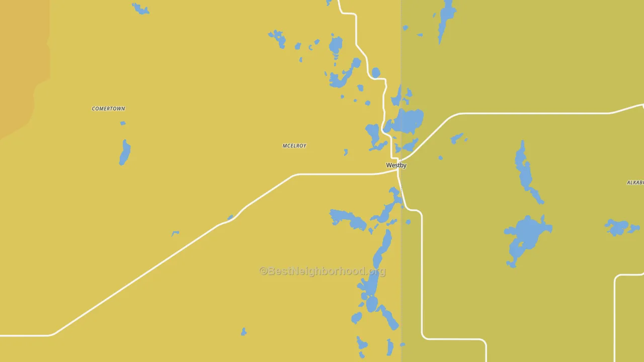 Map of the best neighborhoods in the 59275 area, with better matches in green and worse matches in red