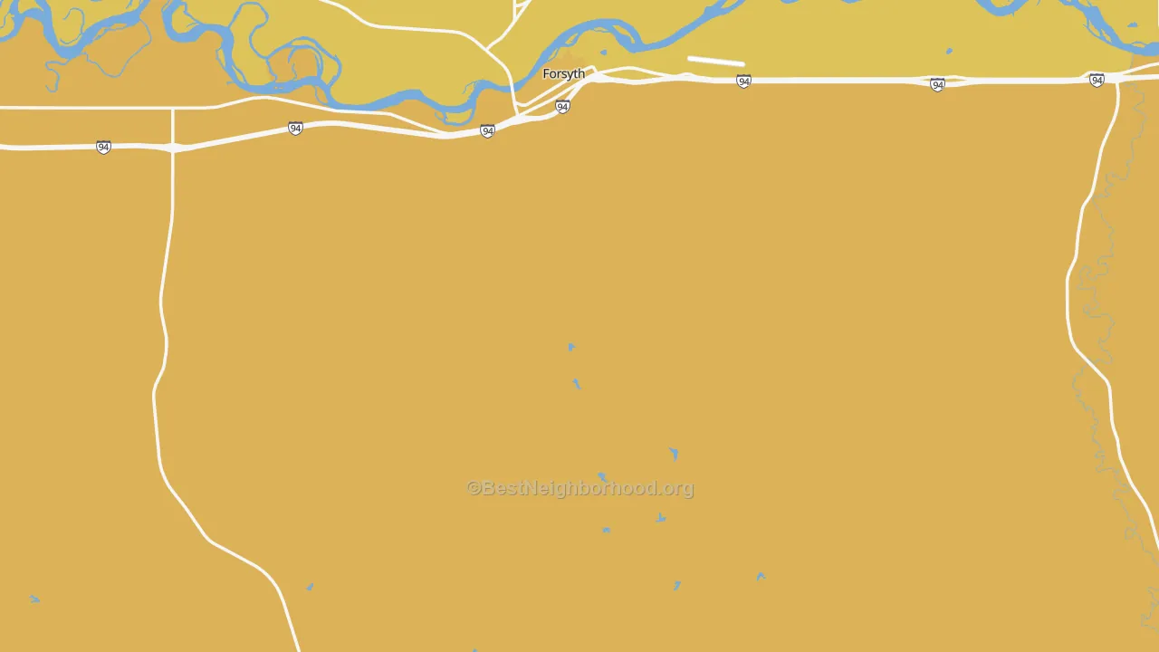 Map of the best neighborhoods in the 59327 area, with better matches in green and worse matches in red