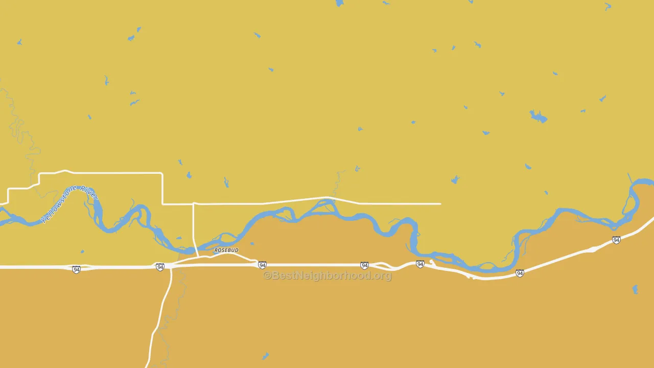 Map of the best neighborhoods in the 59347 area, with better matches in green and worse matches in red