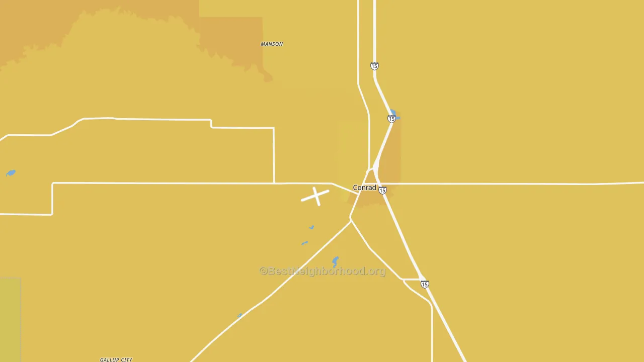Map of the best neighborhoods in the 59425 area, with better matches in green and worse matches in red