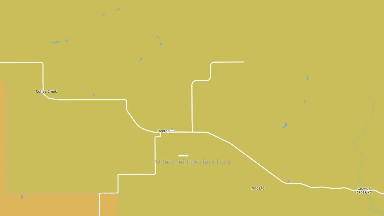 Map of the best neighborhoods in the 59430 area, with better matches in green and worse matches in red