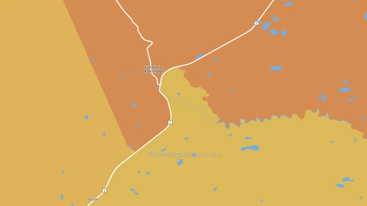 Map of the best neighborhoods in the 59434 area, with better matches in green and worse matches in red