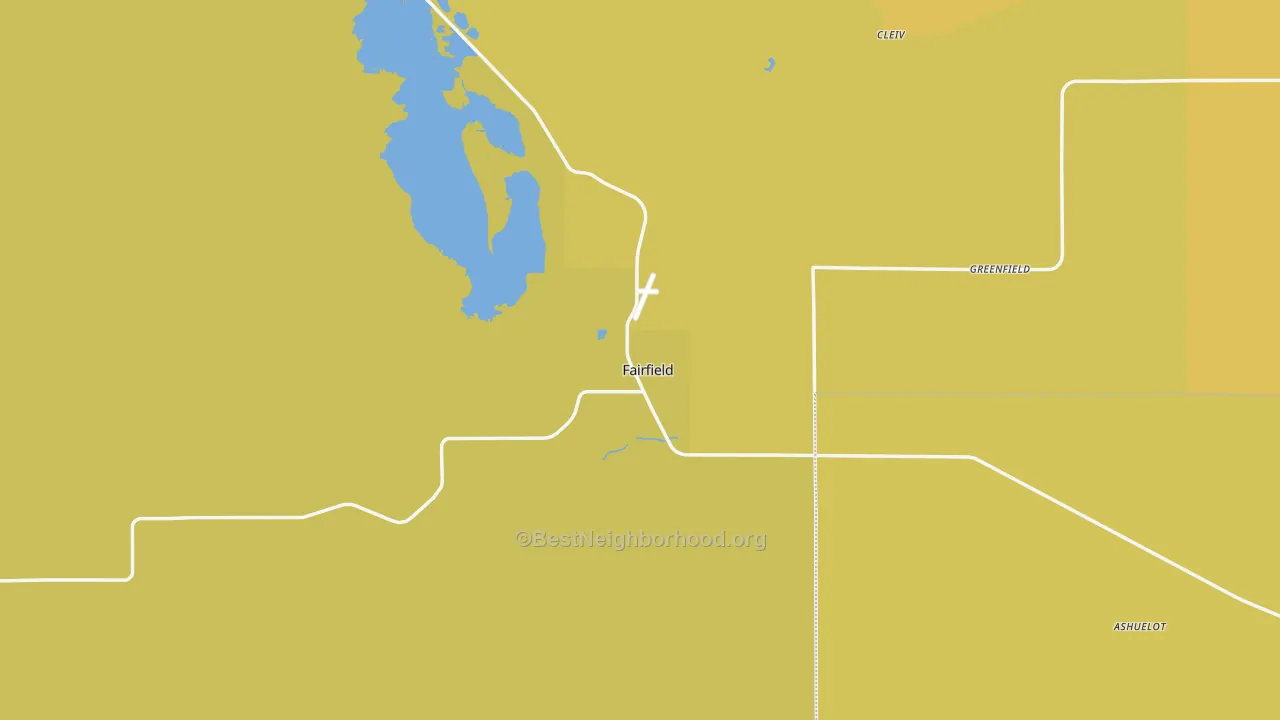 Map of the best neighborhoods in the 59436 area, with better matches in green and worse matches in red