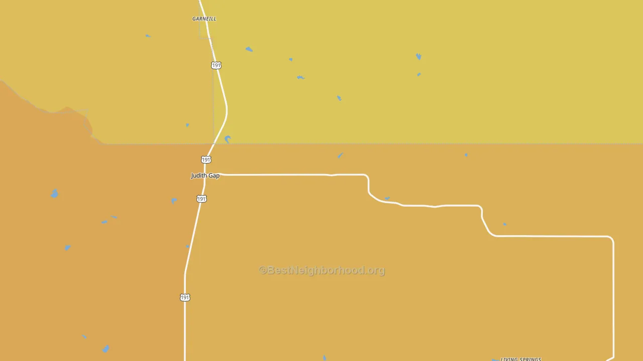 Map of the best neighborhoods in the 59453 area, with better matches in green and worse matches in red