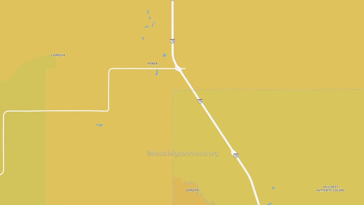 Map of the best neighborhoods in the 59468 area, with better matches in green and worse matches in red