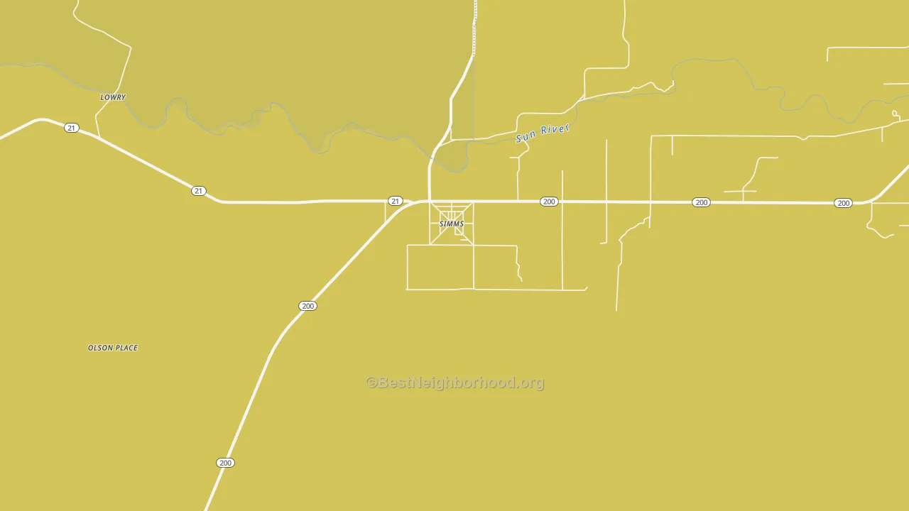 Map of the best neighborhoods in the 59477 area, with better matches in green and worse matches in red