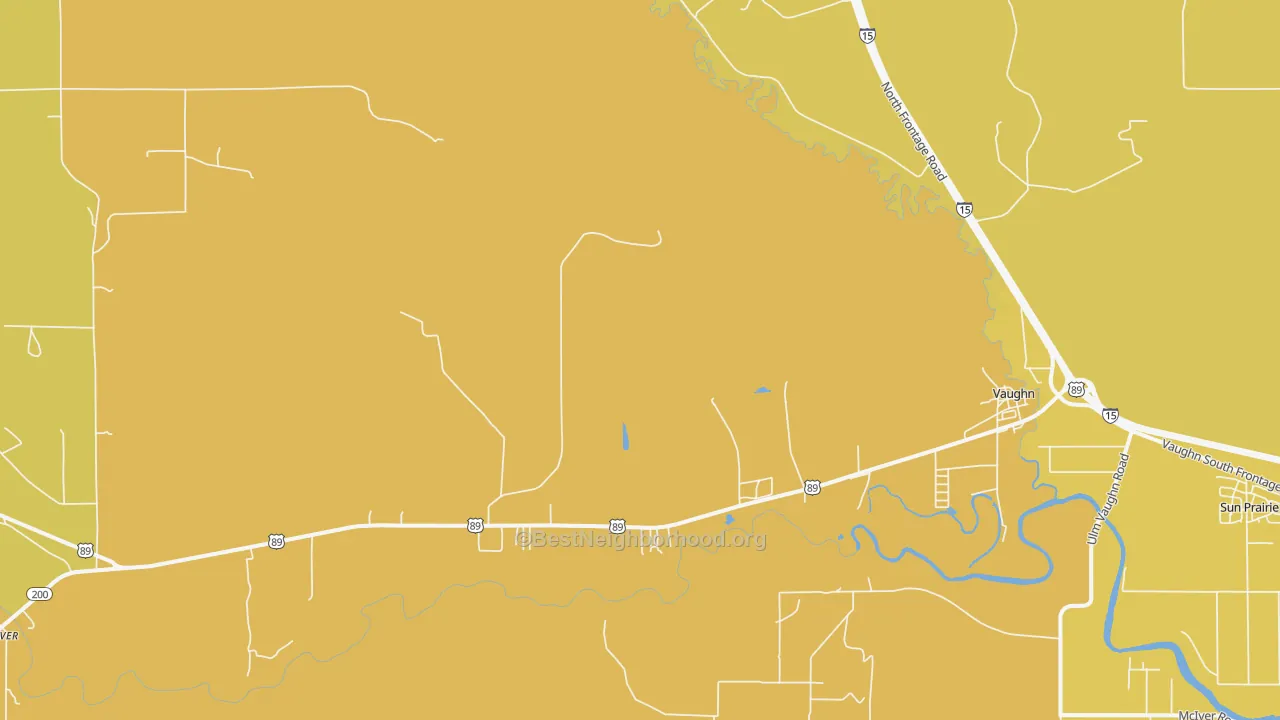 Map of the best neighborhoods in the 59487 area, with better matches in green and worse matches in red