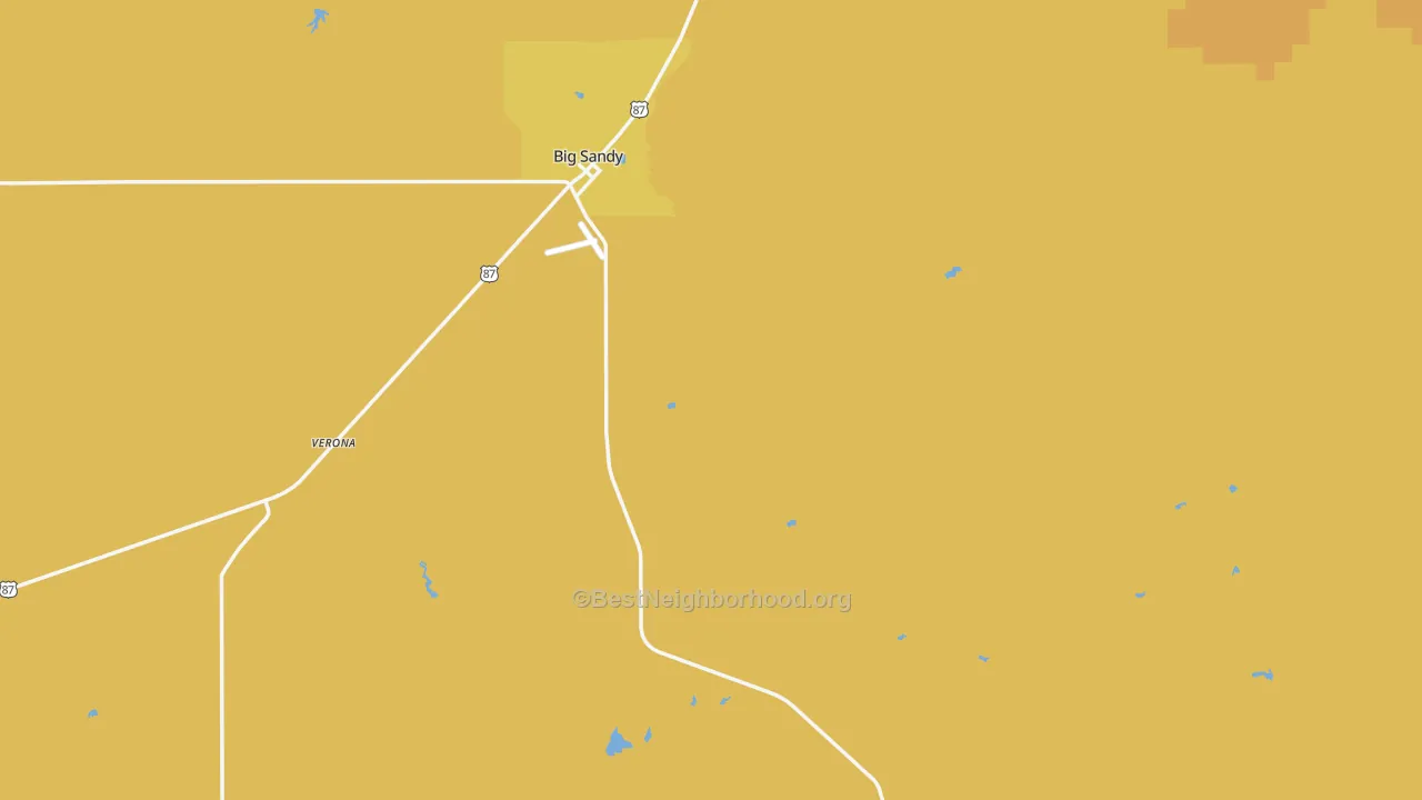 Map of the best neighborhoods in the 59520 area, with better matches in green and worse matches in red