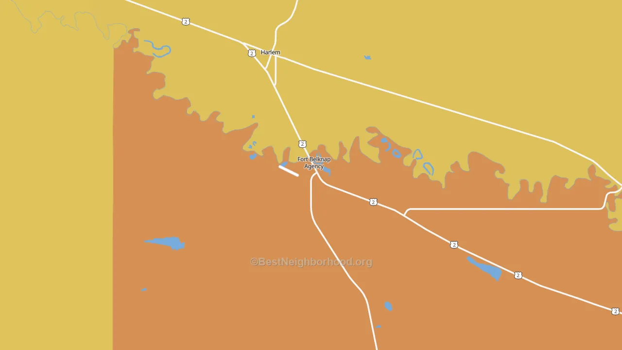 Map of the best neighborhoods in the 59526 area, with better matches in green and worse matches in red
