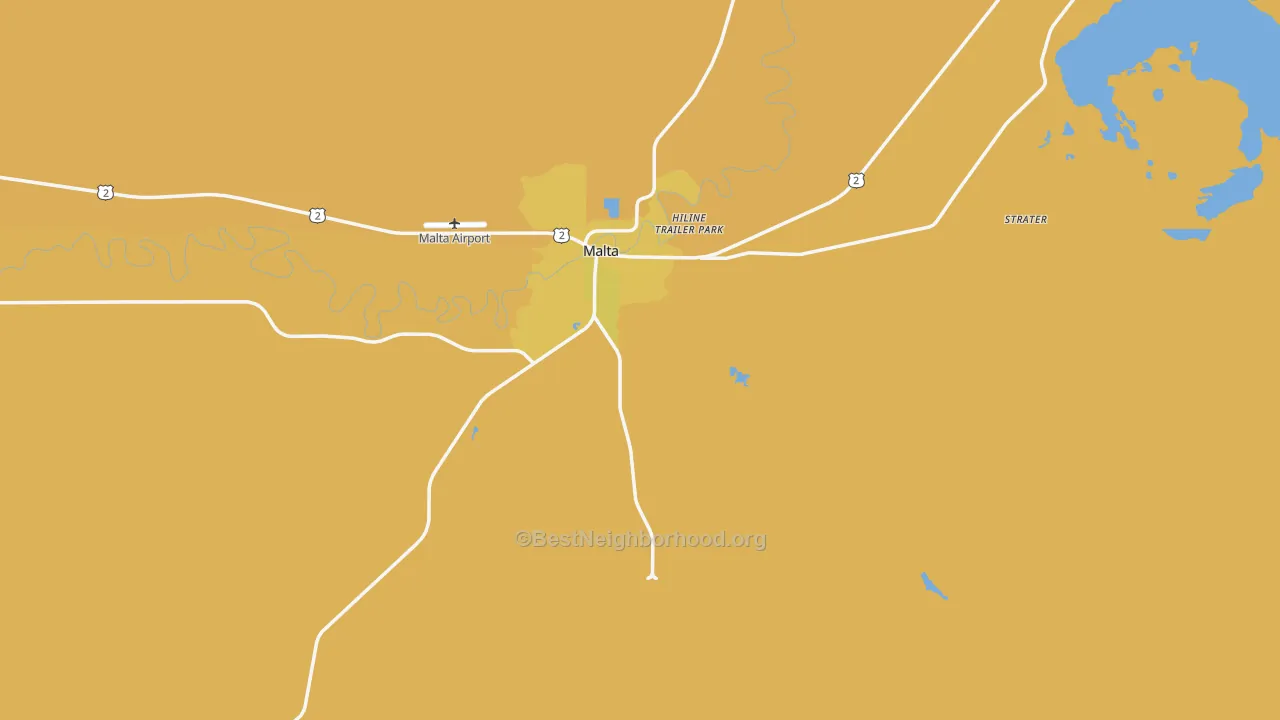 Map of the best neighborhoods in the 59538 area, with better matches in green and worse matches in red