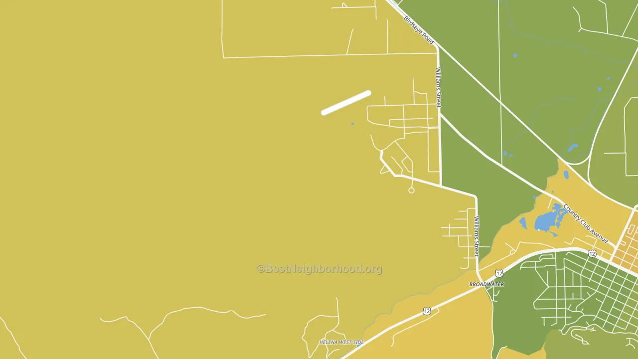 Map of the best neighborhoods in the 59636 area, with better matches in green and worse matches in red