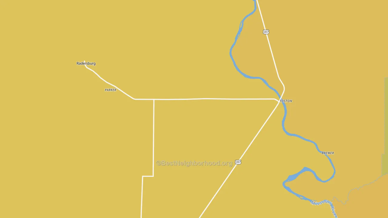 Map of the best neighborhoods in the 59643 area, with better matches in green and worse matches in red