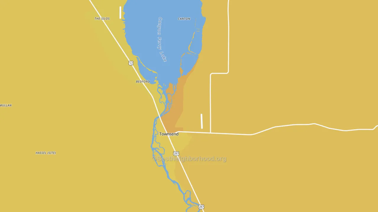Map of the best neighborhoods in the 59644 area, with better matches in green and worse matches in red