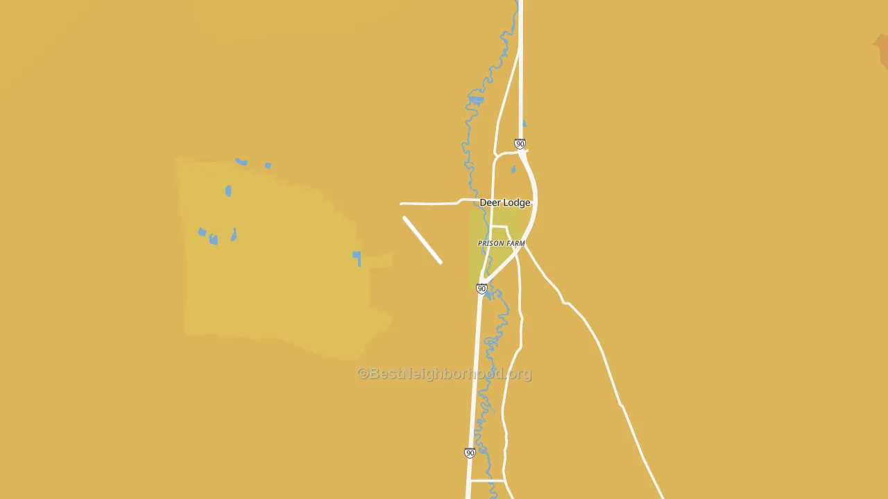 Map of the best neighborhoods in the 59722 area, with better matches in green and worse matches in red