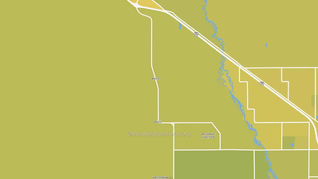 Map of the best neighborhoods in the 59741 area, with better matches in green and worse matches in red