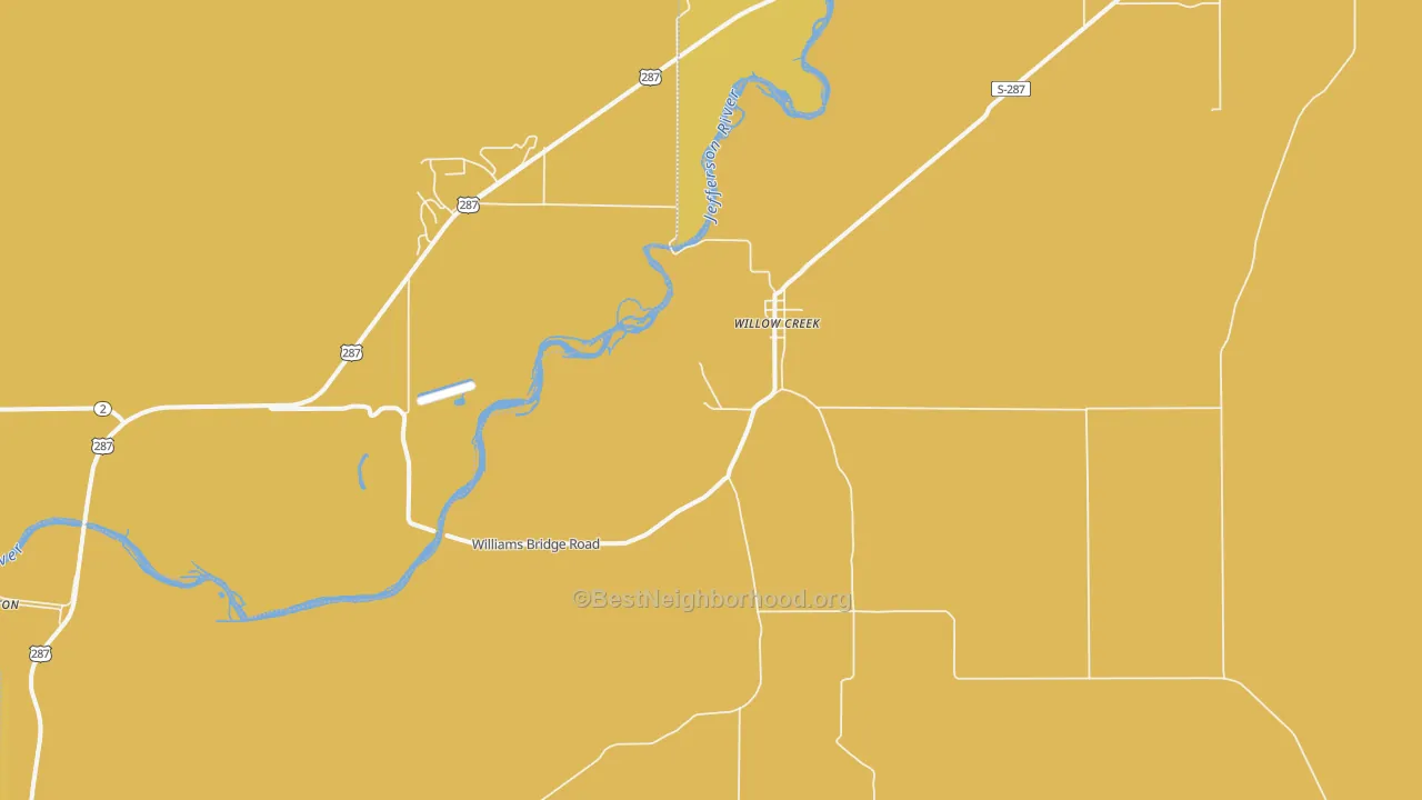 Map of the best neighborhoods in the 59760 area, with better matches in green and worse matches in red