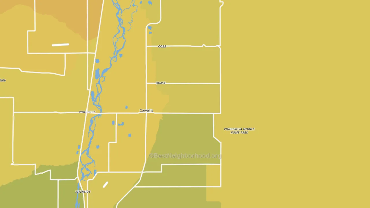 Map of the best neighborhoods in the 59828 area, with better matches in green and worse matches in red