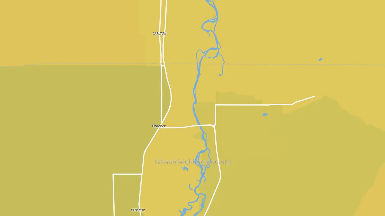 Map of the best neighborhoods in the 59833 area, with better matches in green and worse matches in red
