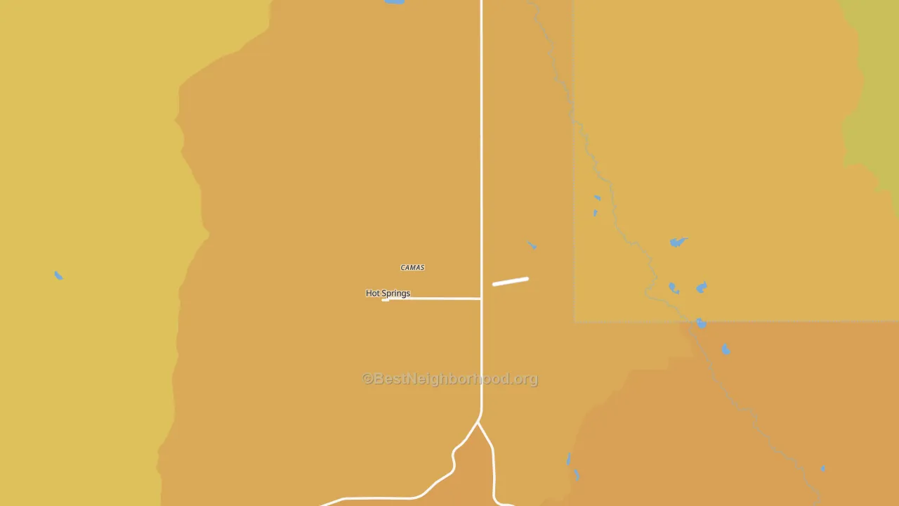 Map of the best neighborhoods in the 59845 area, with better matches in green and worse matches in red