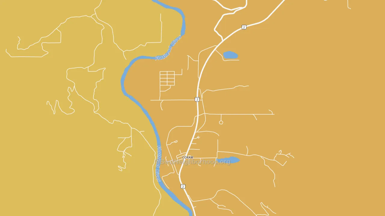 Map of the best neighborhoods in the 59913 area, with better matches in green and worse matches in red