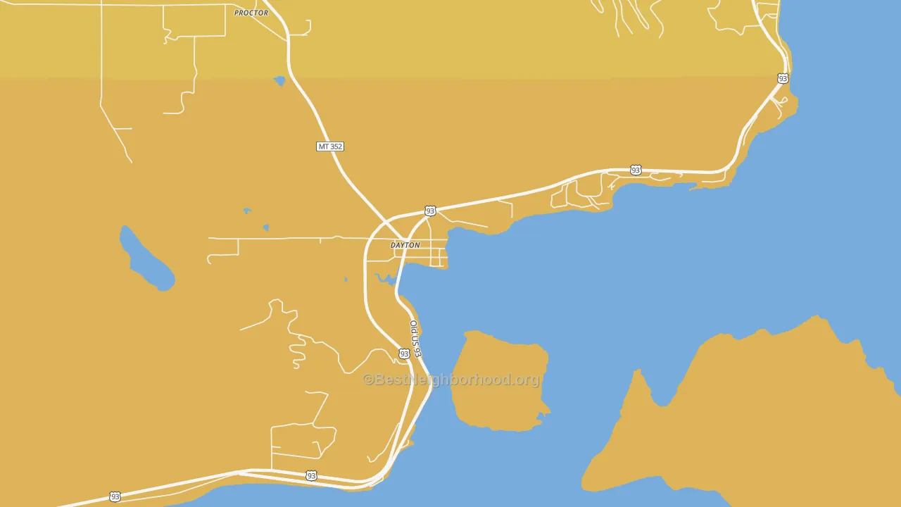 Map of the best neighborhoods in the 59914 area, with better matches in green and worse matches in red