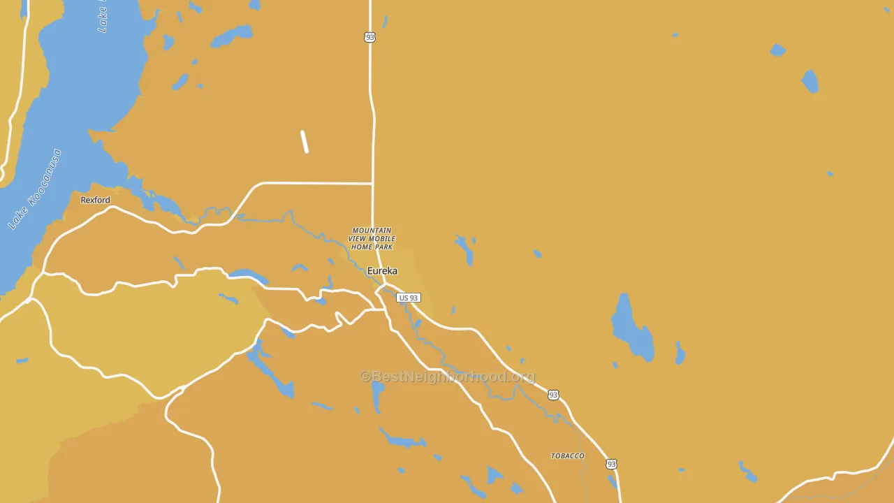 Map of the best neighborhoods in the 59917 area, with better matches in green and worse matches in red
