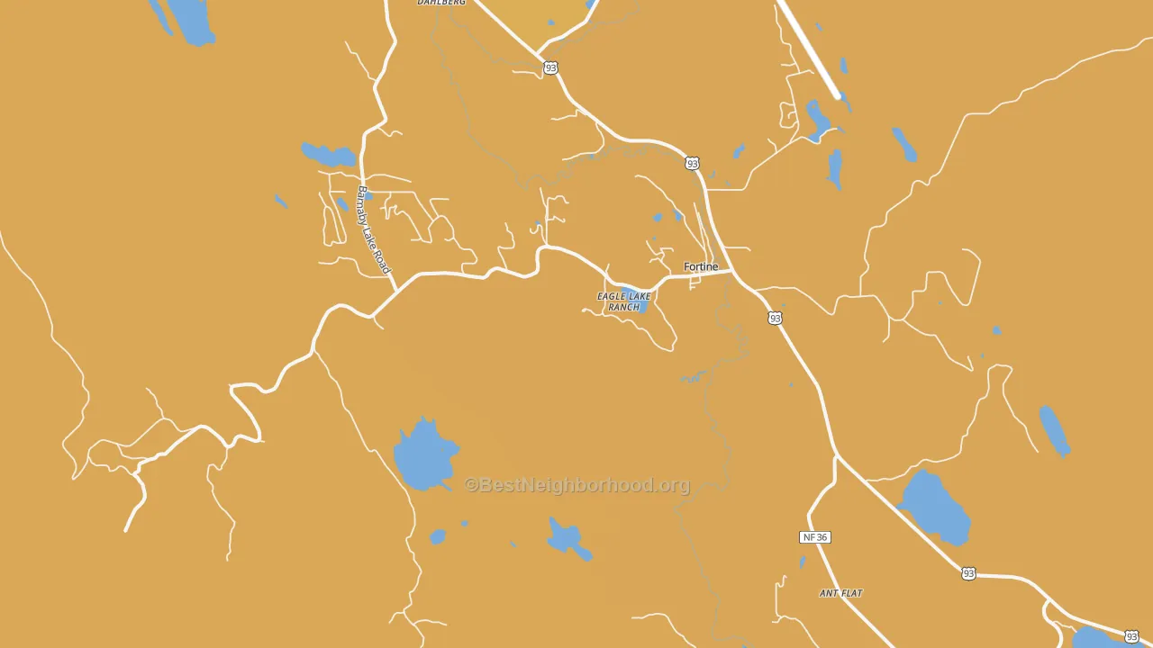 Map of the best neighborhoods in the 59918 area, with better matches in green and worse matches in red