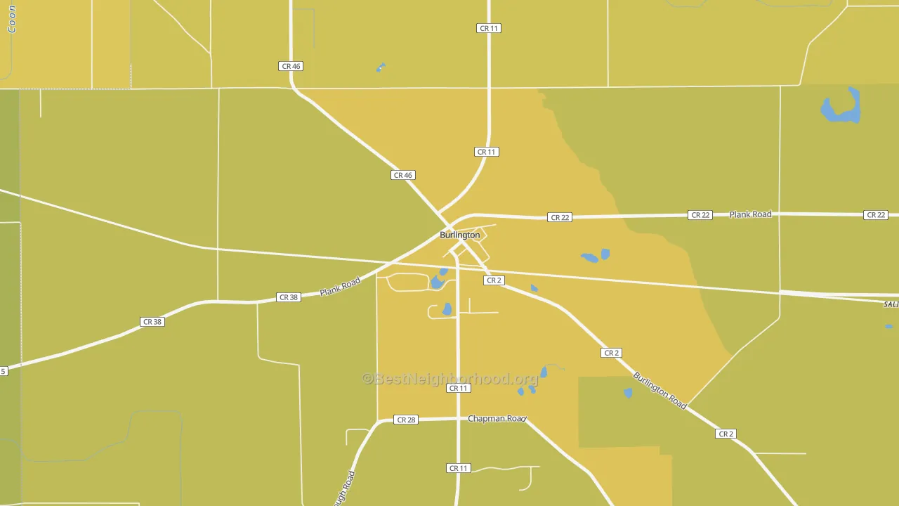 Map of the best neighborhoods in the 60109 area, with better matches in green and worse matches in red