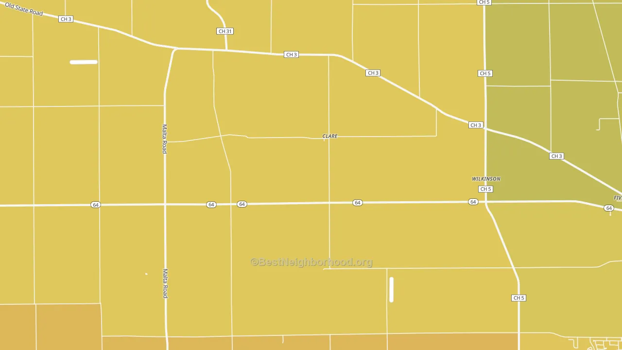 Map of the best neighborhoods in the 60111 area, with better matches in green and worse matches in red
